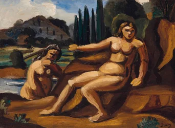 DEUX BAIGNEUSES DANS UN PAYSAGE