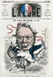 Portrait de Charles Paul de Kock (1793-1871), romancier populaire français. Caricature de Gill, dans « La Lune », 18 août