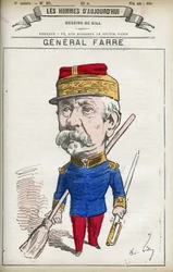 Portrait de Jean Joseph Frédéric Albert Farre, soldat français, nommé général en 1870 et ministre de la guerre. Caricature par Gill, Paris
