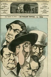 Le théâtre "Le Palais royal" avec Geoffroy, Jules Brasseur (1829-1890), Hyacinthe, Lassouche et Lheritier, acteurs français. Couverture de "L