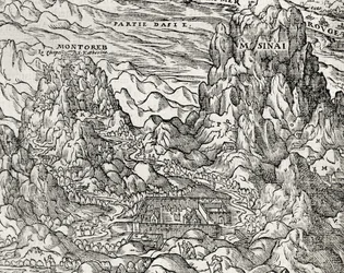 Région montagneuse du Sinaï, gravure par André Thevet, Paris, France