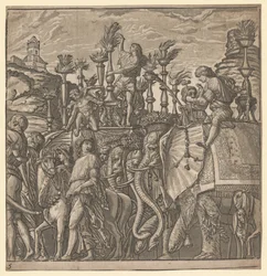 Le triomphe de Jules César : Éléphants portant des torches