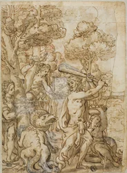 Hercule tuant le serpent Ladon dans le jardin des Hespérides