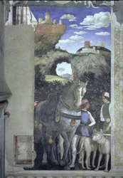 Cheval et palefrenier avec chiens de chasse, de la Camera degli Sposi ou Camera Picta, 1465-74 (détail)
