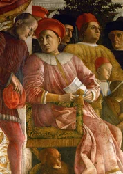 Lodovico Gonzaga, son épouse Barbara de Brandebourg, des membres de sa famille et des courtisans (fresque)