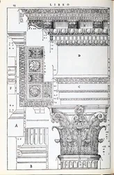 Détails décoratifs du Temple de Trajan, illustration d