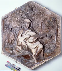 Poésie, carreau décoratif hexagonal en relief d