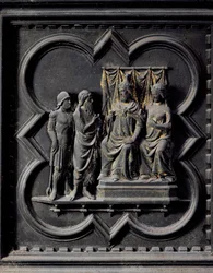 Saint Jean-Baptiste réprimande le roi Hérode (21 av. J.-C.-39 apr. J.-C.), onzième panneau des portes sud du Baptistère de San Giovanni, 1336
