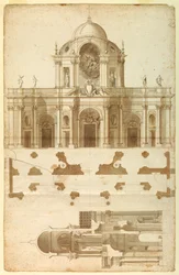 Élévation proposée, section et plan pour la façade de San Giovanni, Laterano, Rome, Italie
