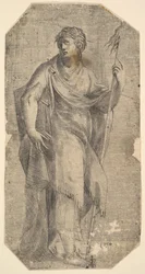 Saint Matthieu tenant un bâton et un livre, tourné vers la gauche, vers 1540-50