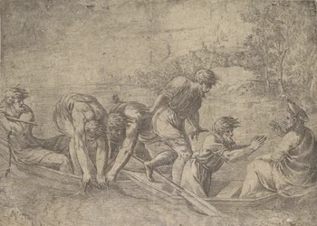 La pêche miraculeuse, Christ à droite accompagné d