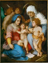 La Sainte Famille. Sainte Marie, Jésus, Saint Jean-Baptiste et sa mère Sainte Elisabeth ...