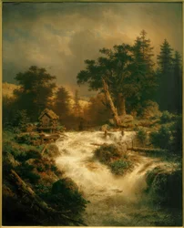 A. Achenbach, cascade nordique avec arc-en-ciel