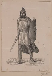 Guerrier marchant avec un bouclier
