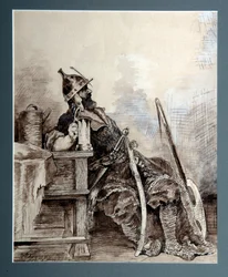 Représentation du héros russe médiéval Bogatyr, chevalier errant. Aquarelle de Andrei Petrovich Riabouchkine (Ryabushkin) (1861-1904) 1893 Dim 29,7x26,7 cm Regional Art Gallery, Perm