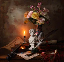 Nature morte musicale à la lueur des bougies