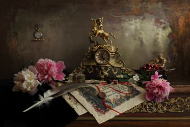 Nature morte à la pivoine « Golden Clock »