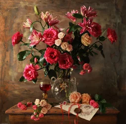 Nature morte romantique aux roses