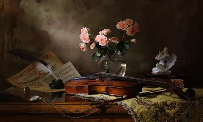Violon romantique et roses