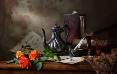 Nature morte sur un bureau vintage