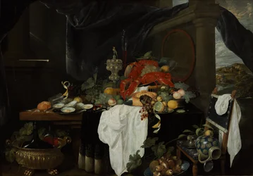 Une nature morte de Pronk avec des fruits, des oyats et des homards