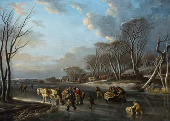 Voyageurs en traîneau sur une rivière en Hollande (huile sur toile)