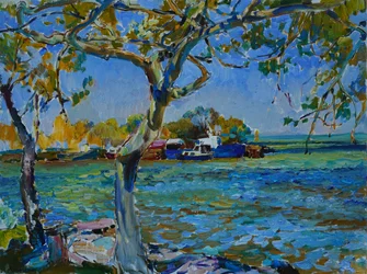 Sunny Riverbank Boats