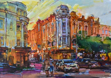 Rue de ville animée le soir