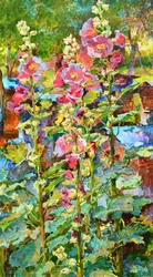 Jardin de roses trémières animé