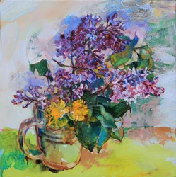 Lilas et pissenlits aux couleurs éclatantes