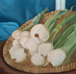 Nature morte aux oignons frais
