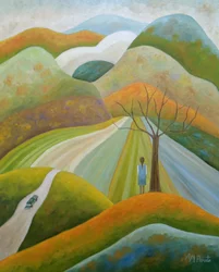 Une jeune fille dans un paysage d