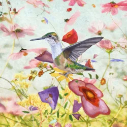 Un colibri parmi les fleurs