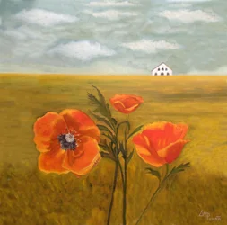 Campagne aux coquelicots orange