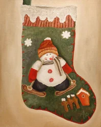 Chaussette de Noël avec bonhomme de neige au ski