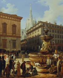 Vue de rue à Milan, avec la cathédrale en arrière-plan