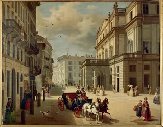 La façade du Teatro della Scala, Milan, construite par Giuseppe Piermarini (peinture sur toile)