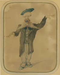 Caricature de Telemaco Signorini revenant de Paris, vers 1884 (tempera sur carton)