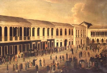 Vue des Hongs sur le front de mer à Canton, c.1825
