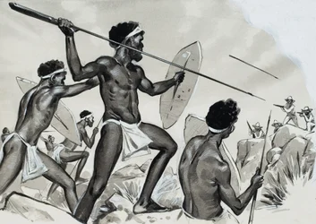 Aborigènes attaqués (gouache sur papier)