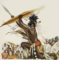 Guerriers africains (gouache sur papier)
