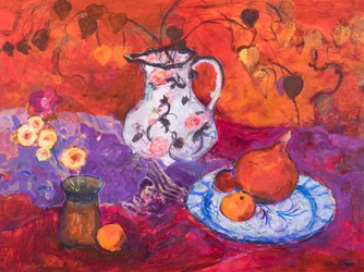 Nature morte rouge avec lanterne chinoise