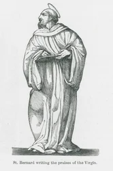 Saint Bernard écrivant les louanges de la Vierge (litho)