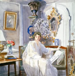 Jeune femme en blanc, vers 1864-1930