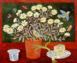 Pot en terre cuite avec marguerites