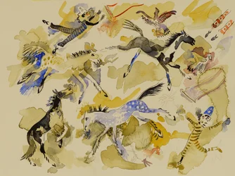 Cheval et clowns, 2023 (aquarelle)