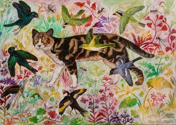 Tabby et les oiseaux, 2019 (acrylique)