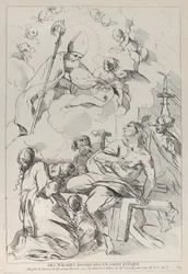 Malades appelant un évêque saint, qui apparaît en haut à gauche, 1729-40