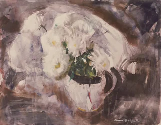 Fleurs blanches dans une cruche blanche, vers 1960