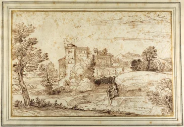 Paysage avec un château et les ruines d